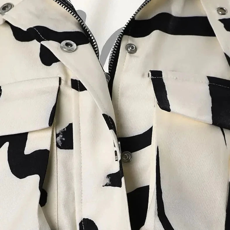 Geometric Jackets Top - Vintage Print Long Sleeve Button Jacket