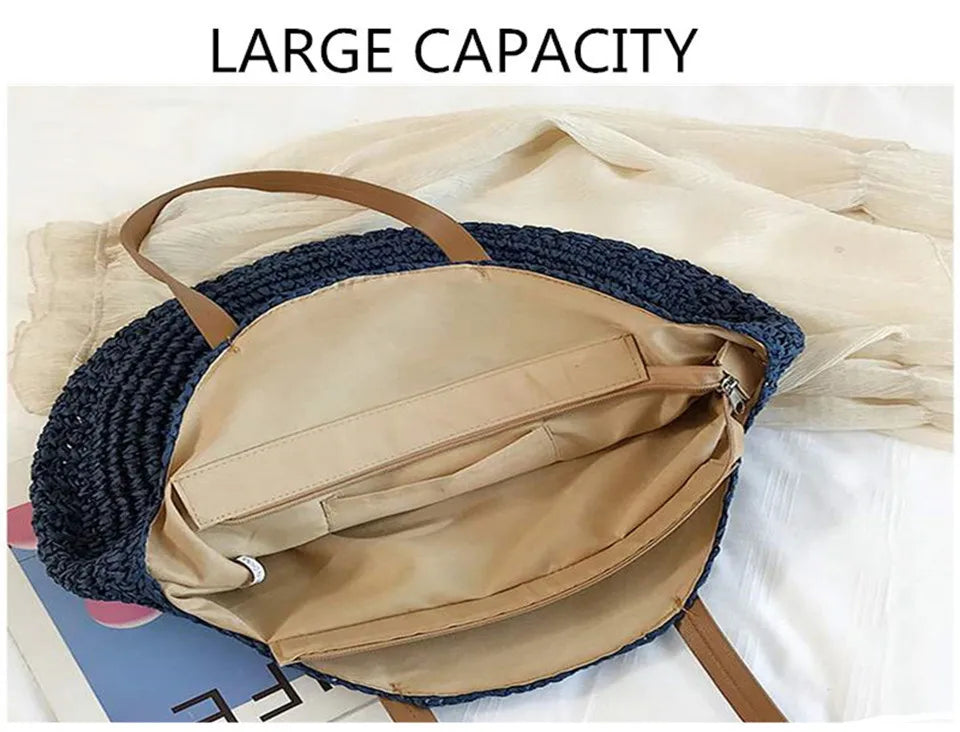 Round Straw Bag  for Summer - Beach Bag