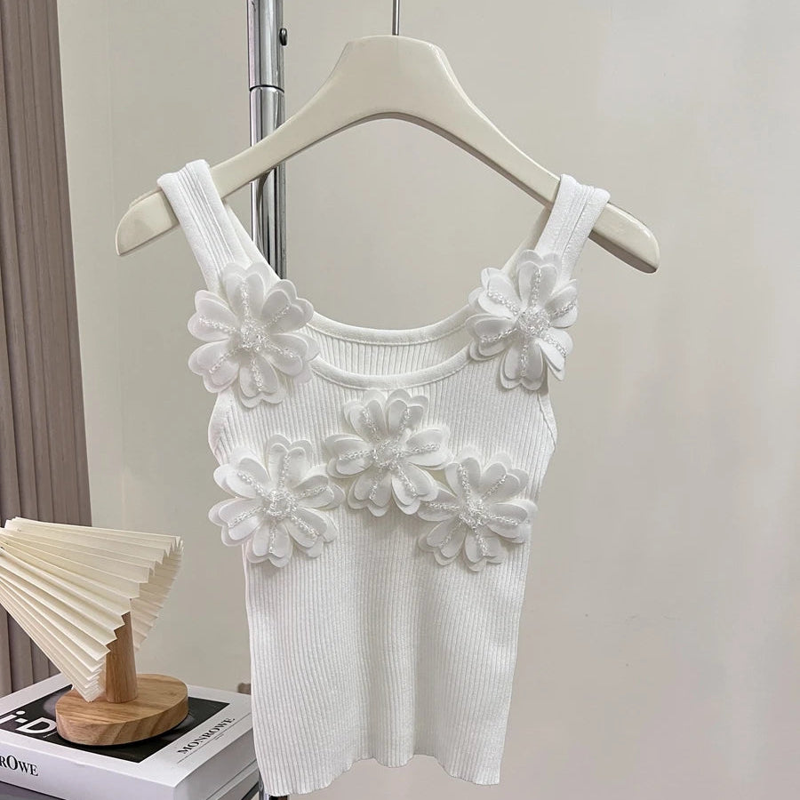 Three-dimensional Flower Sexy Women Camisole Sleeveless Tank Top
