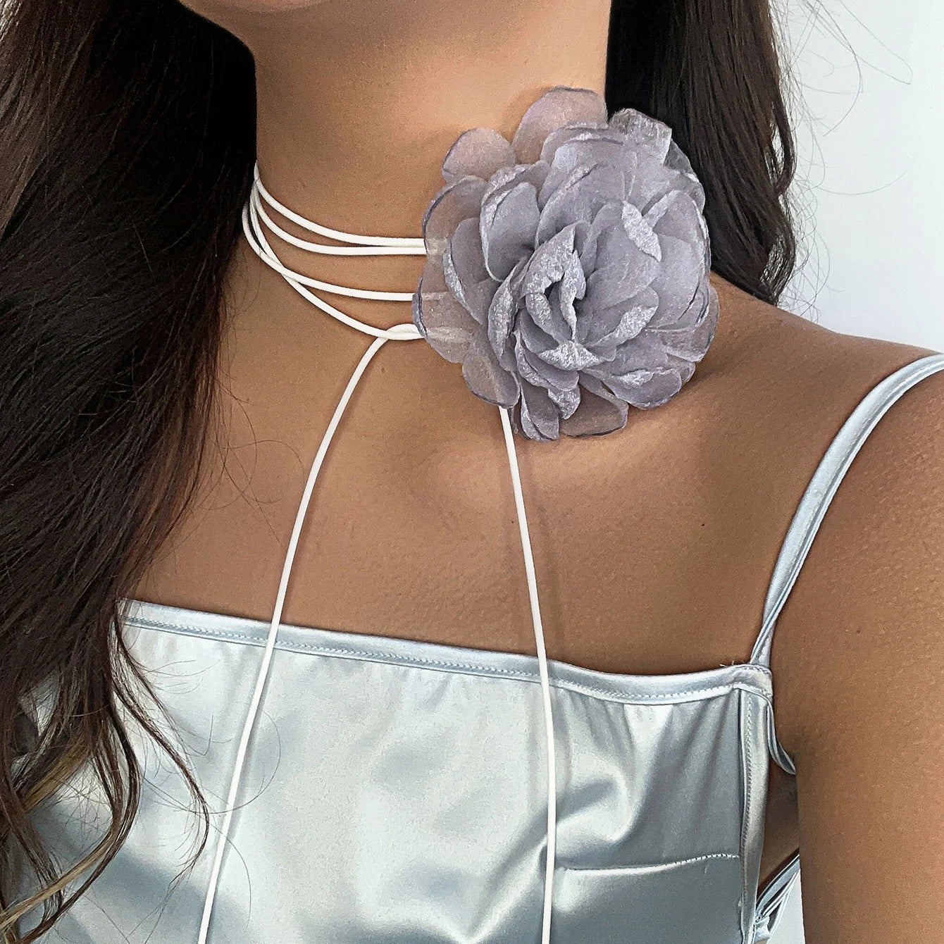 Romantic Gothic Big Rose Flower Clavicle Chain Necklace for Women Ladies Korean Fashion Adjustable Rope Choker