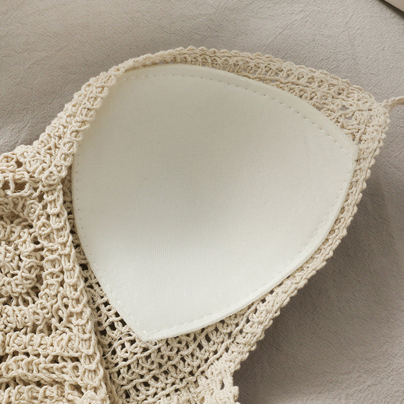 Sexy Boho Beach Holid Camisole Halter Crochet Knit Swimsuit Bra Backless Vest Hollow Tassel Tank Top Women's Crop Tops