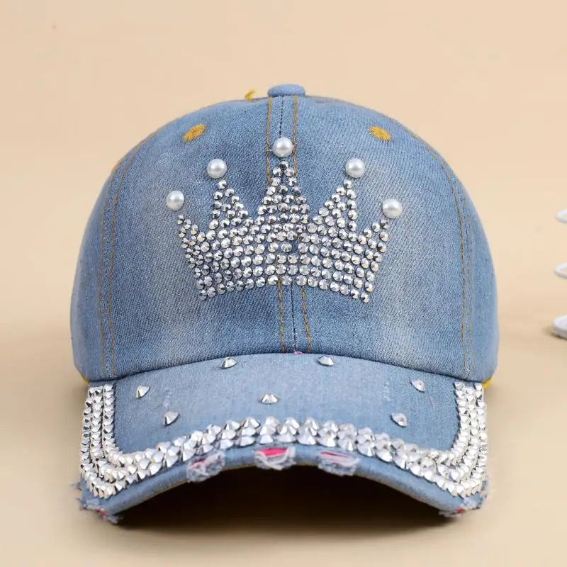 Cap Women Retro Street Crown Beads Denim Sunshade Baseball Hat Female Outdoor Casual Summer Hats For Women Sun Visor