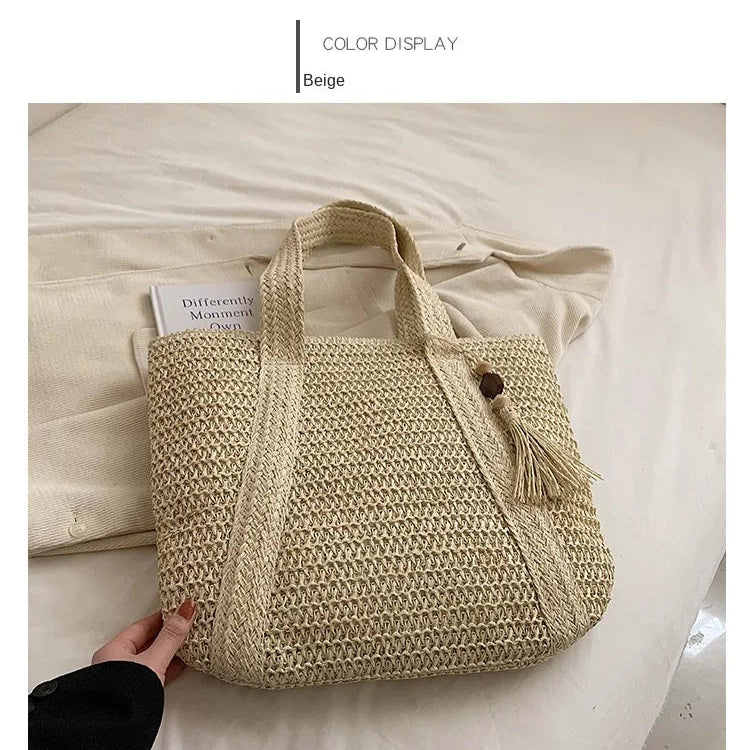 Elegant Ladies Straw Woven Handbag Women Holiday Beach Commute Casual Tote Top-Handle Bags Fashion Retro Shoulder Bags