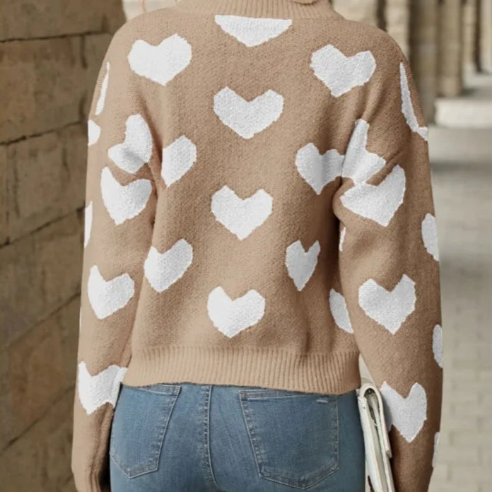 Sweet And Caring Women's Long Sleeved Sweater - Valentine's Day Casual Pink Sweater Round Neck