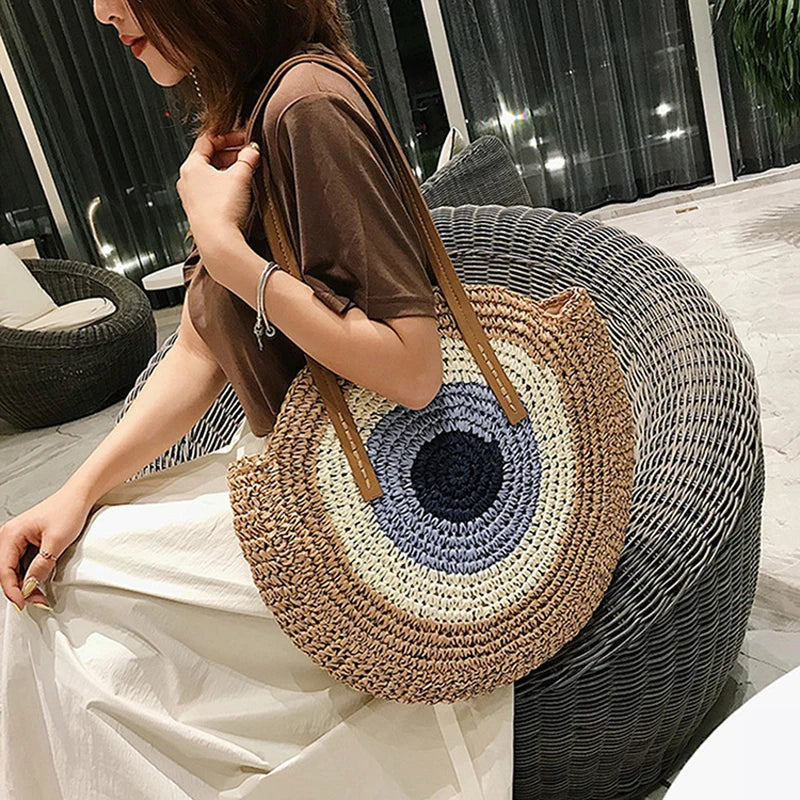 Round Straw Bag  for Summer - Beach Bag