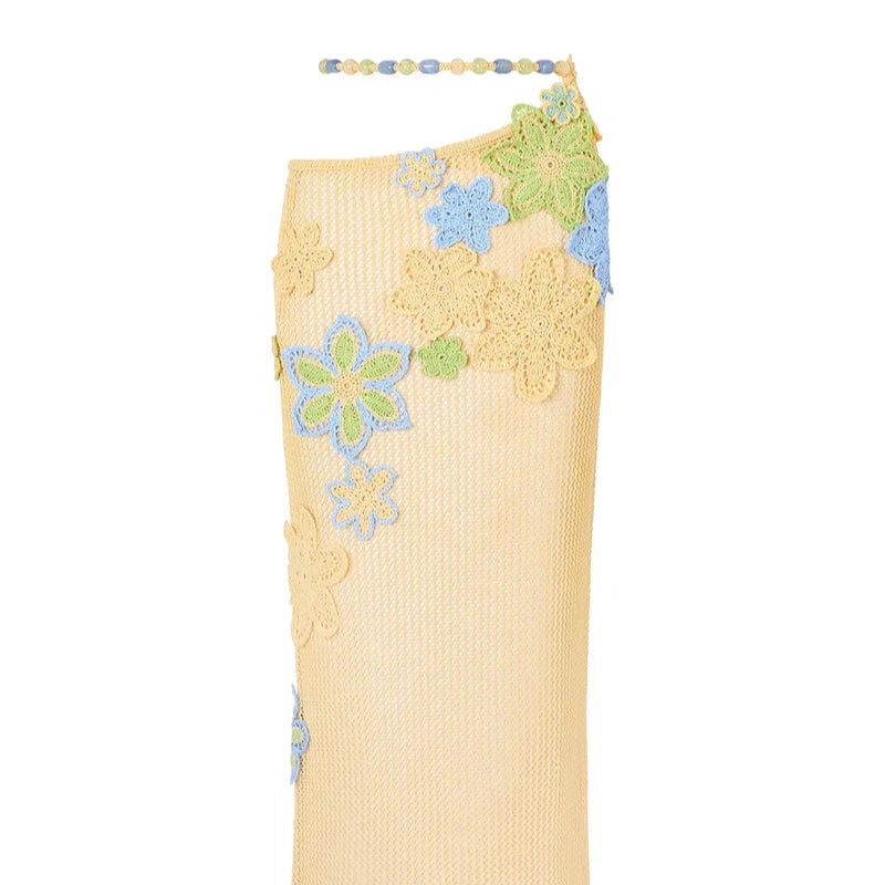 Colorful Floral Knitted Mini Dress For Women Summer Hollow Out Crochet Beach Party Short Dresses