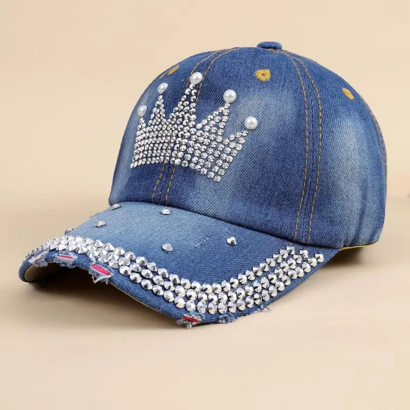 Cap Women Retro Street Crown Beads Denim Sunshade Baseball Hat Female Outdoor Casual Summer Hats For Women Sun Visor
