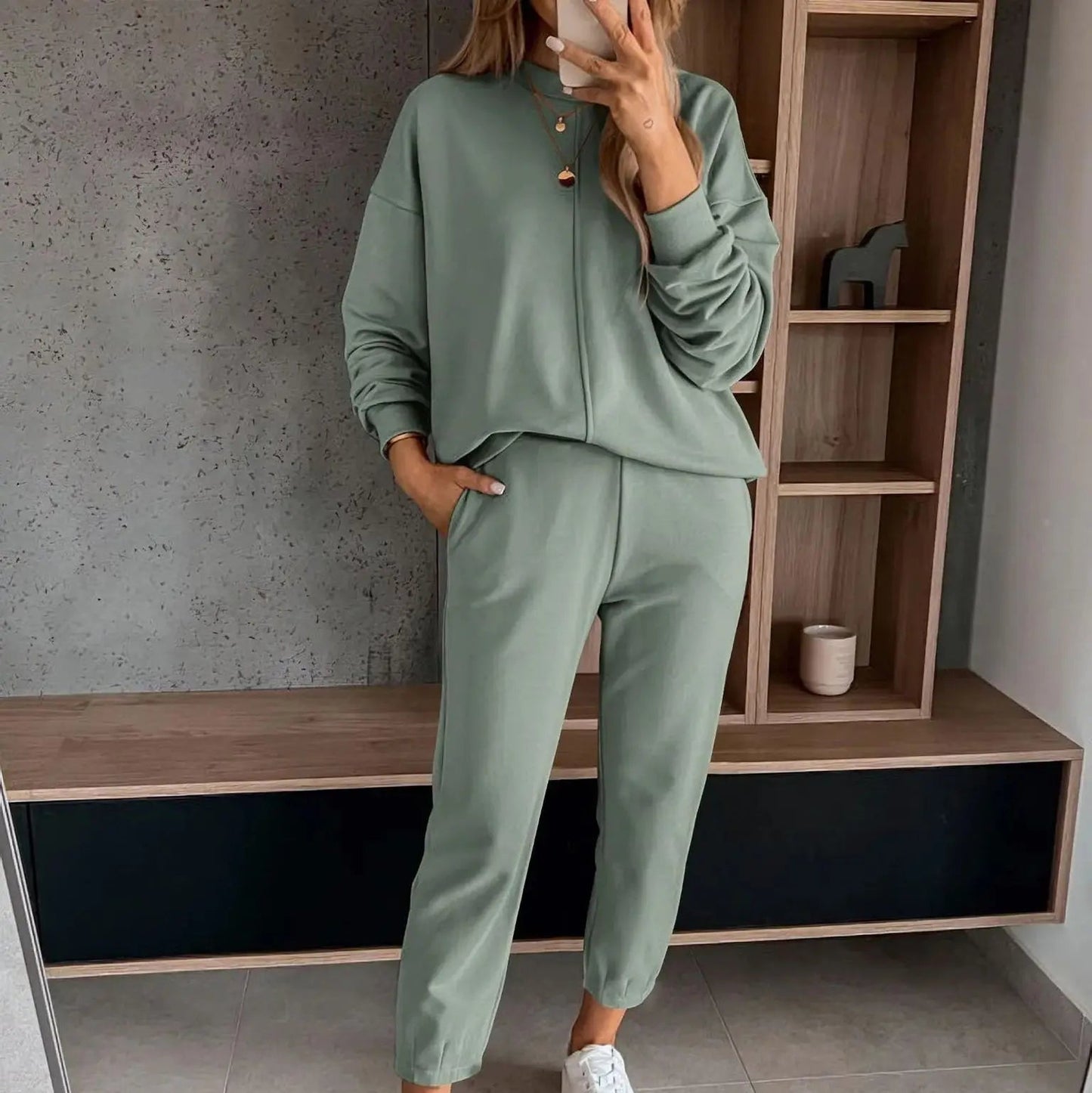 Mocha Color Casual T-shirt Pants Women's 2 Piece Set Fashion Simple Pocket Nine Point Pants Sports Suit Female 2025