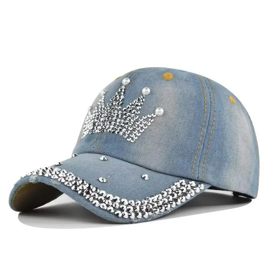 Cap Women Retro Street Crown Beads Denim Sunshade Baseball Hat Female Outdoor Casual Summer Hats For Women Sun Visor