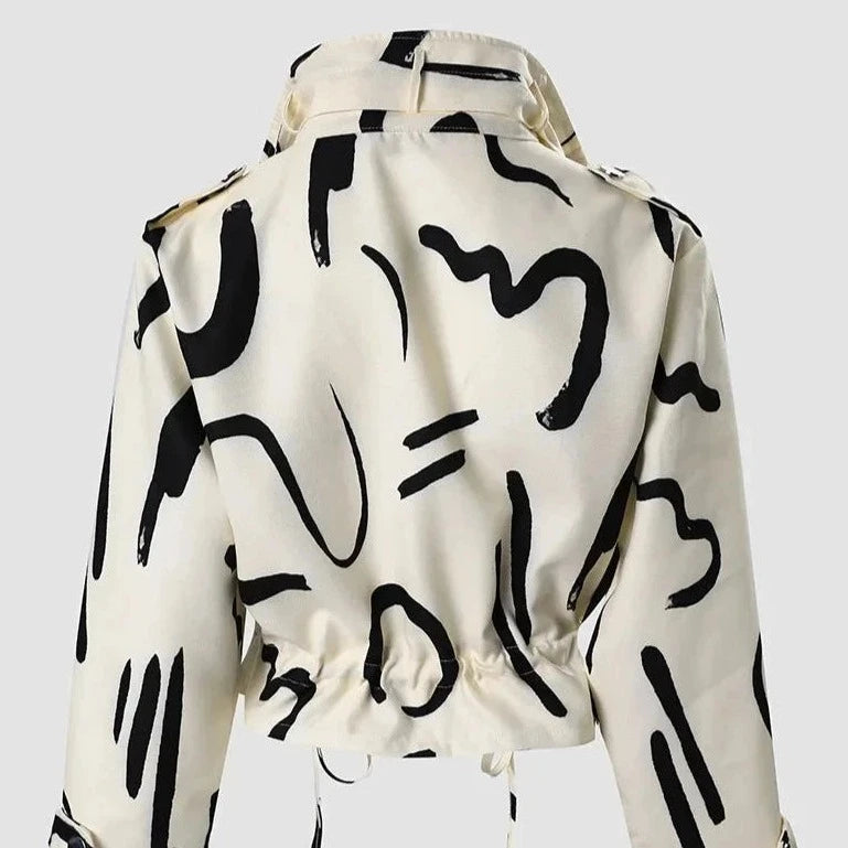 Geometric Jackets Top - Vintage Print Long Sleeve Button Jacket