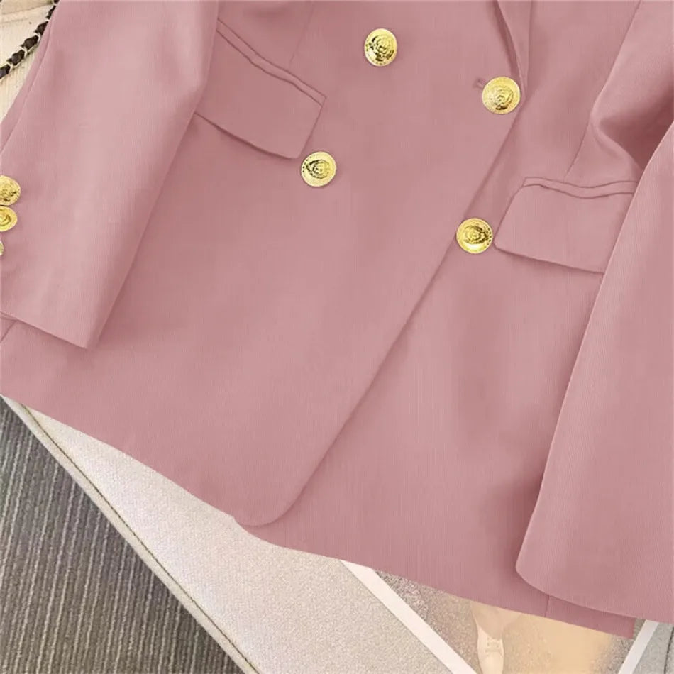 Lined six-button long-sleeved blazer in solid colors