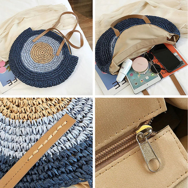Round Straw Bag  for Summer - Beach Bag