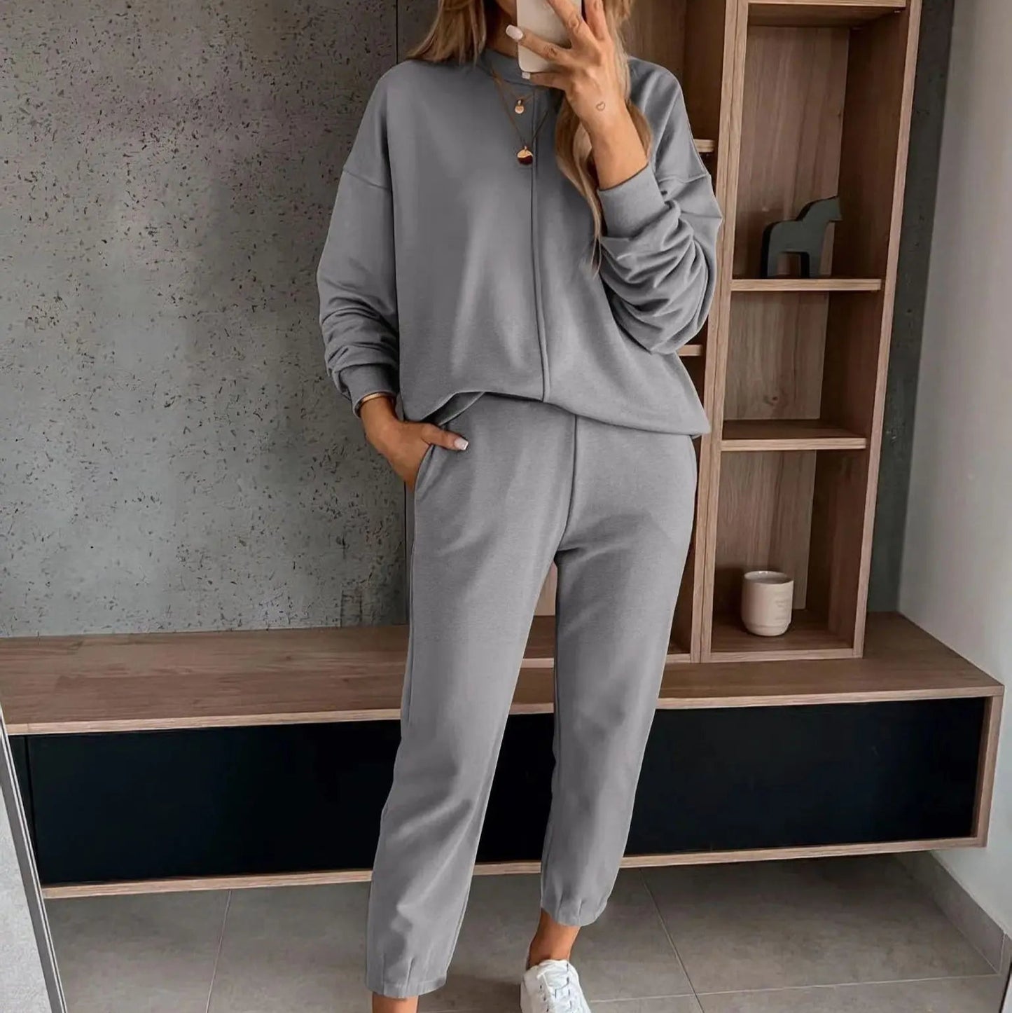 Mocha Color Casual T-shirt Pants Women's 2 Piece Set Fashion Simple Pocket Nine Point Pants Sports Suit Female 2025