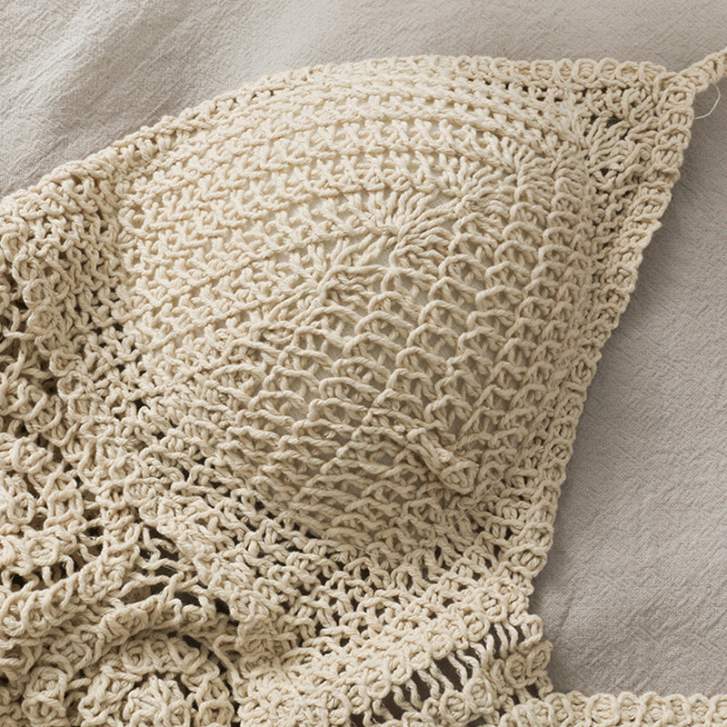 Sexy Boho Beach Holid Camisole Halter Crochet Knit Swimsuit Bra Backless Vest Hollow Tassel Tank Top Women's Crop Tops