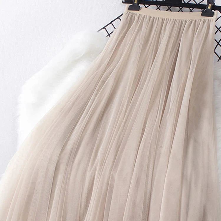 Long Tulle Skirt - Casual High Waist Solid Simple 3 Layers Long Skirt - Long skirt in various colors