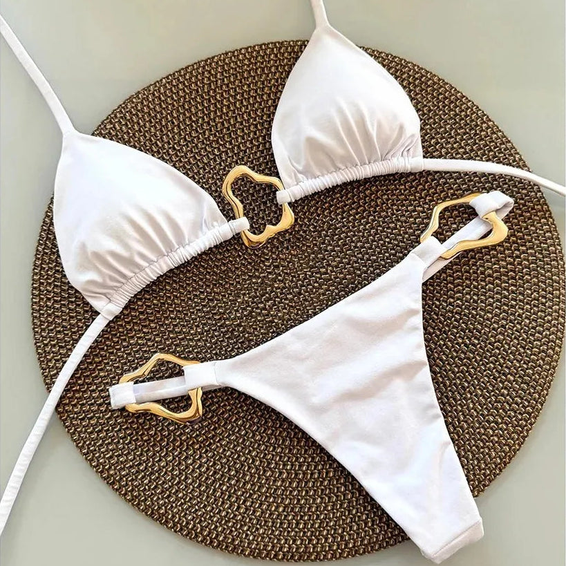 New Sexy Bikini Solid Color Lace-up Split Two-piece Swimsuit for Women