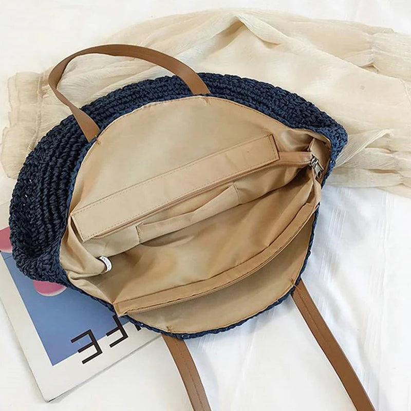 Round Straw Bag  for Summer - Beach Bag