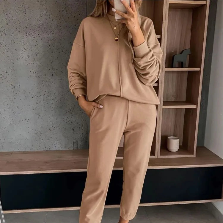Mocha Color Casual T-shirt Pants Women's 2 Piece Set Fashion Simple Pocket Nine Point Pants Sports Suit Female 2025