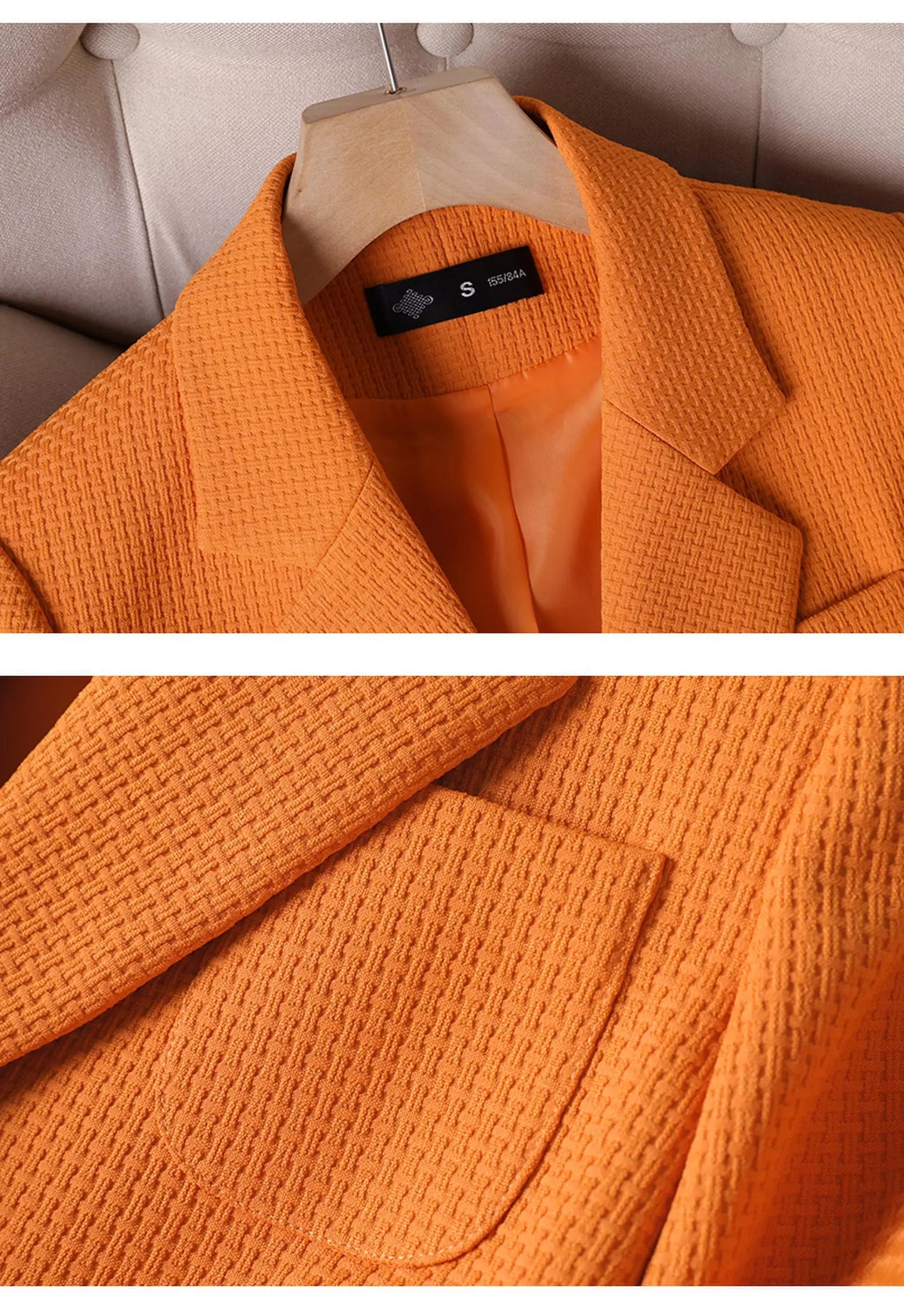 Formal Blazer Ladies Female Orange - Black - Green - Plaid Long Sleeve Single Breasted Work Wear Jacket Coat For Autumn Winter