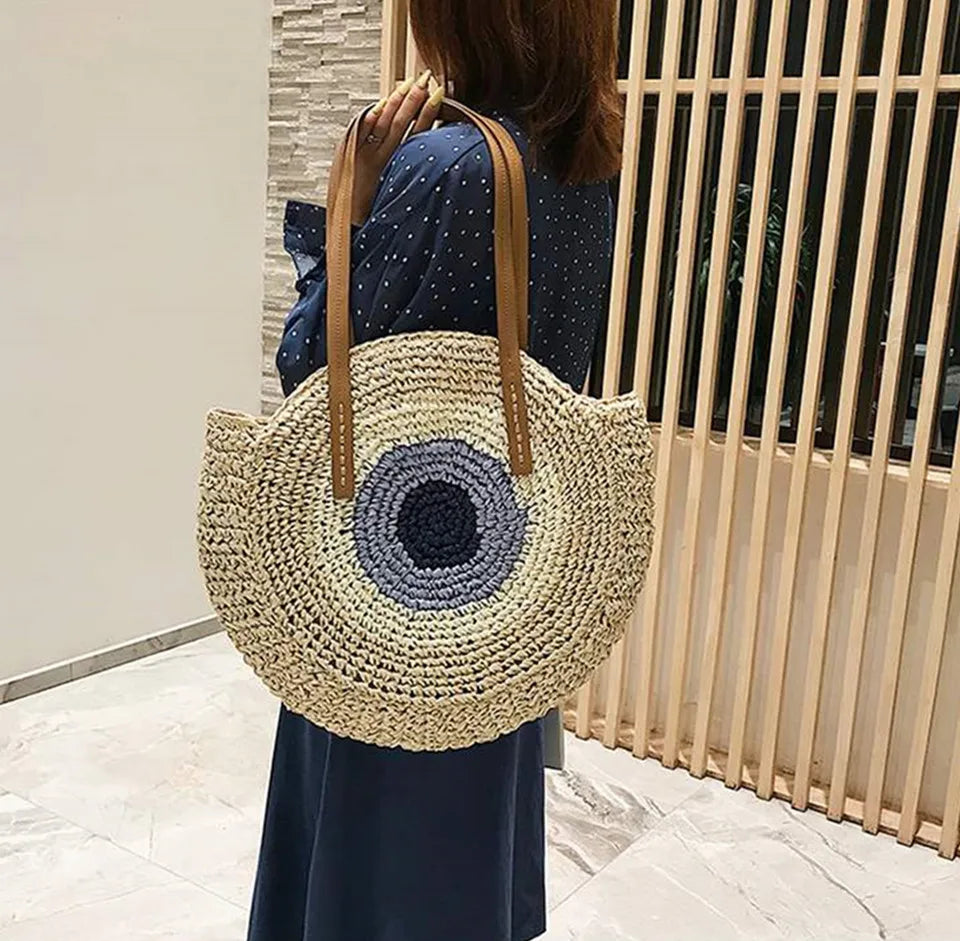 Round Straw Bag  for Summer - Beach Bag