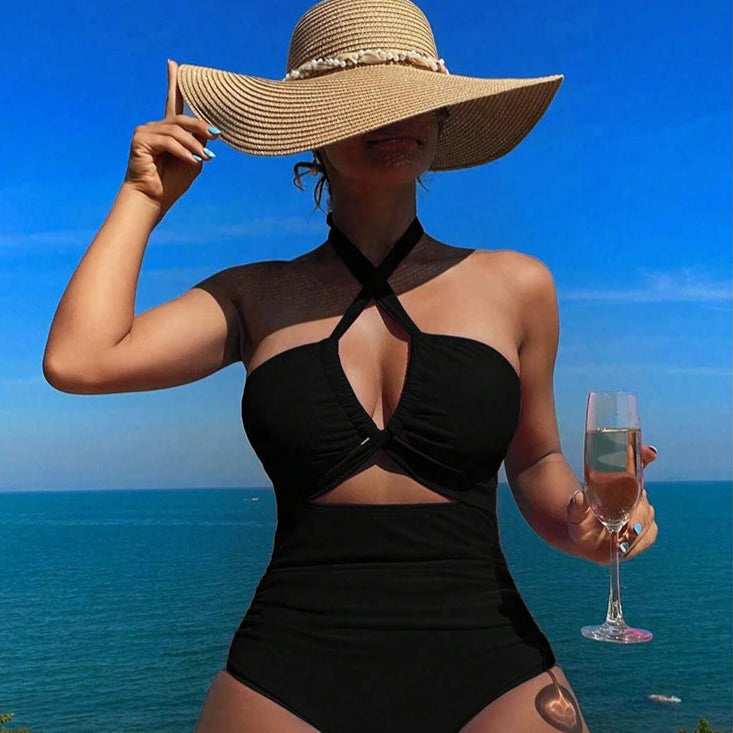 Drawstring One-piece Women Swimsuit Female High Waisted Bikini Bandeau Halter Bathing Suit Swimming for Monokini