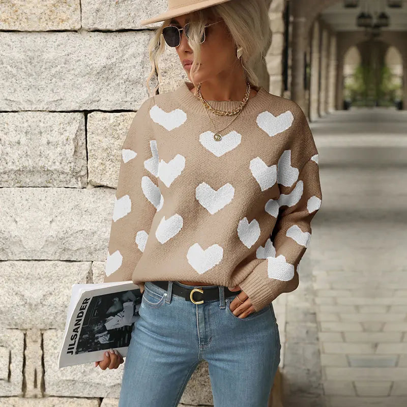 Sweet And Caring Women's Long Sleeved Sweater - Valentine's Day Casual Pink Sweater Round Neck
