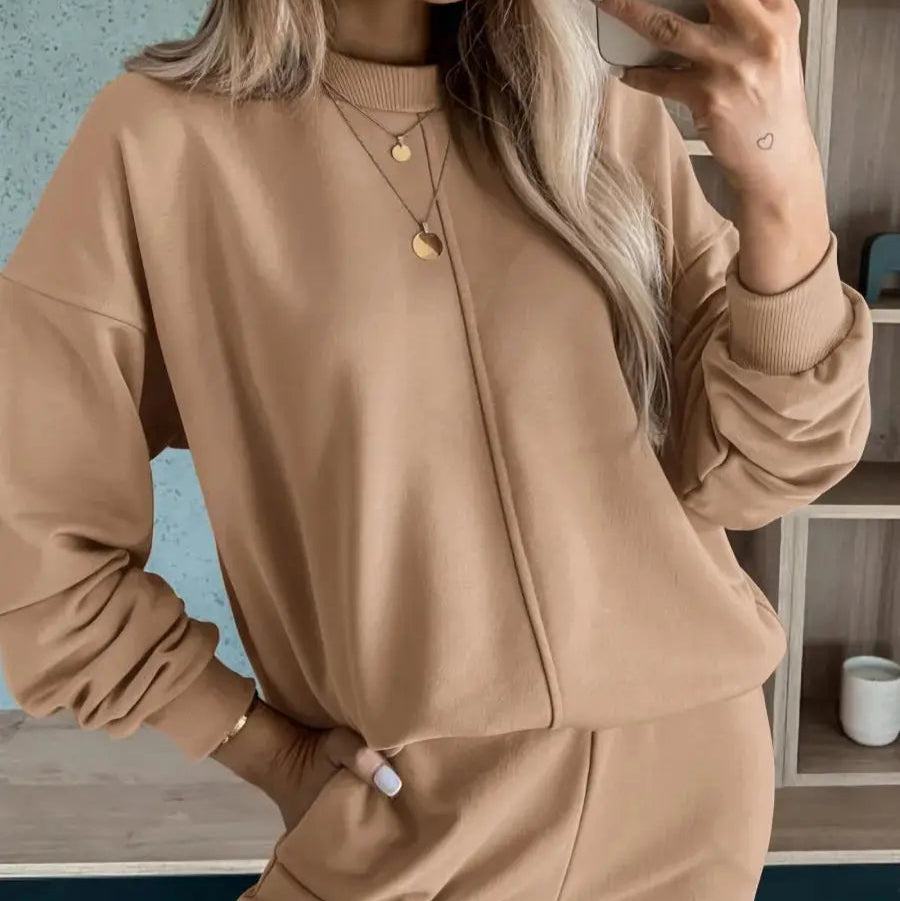 Mocha Color Casual T-shirt Pants Women's 2 Piece Set Fashion Simple Pocket Nine Point Pants Sports Suit Female 2025