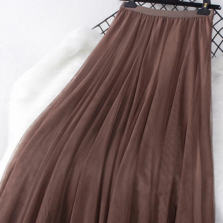 Long Tulle Skirt - Casual High Waist Solid Simple 3 Layers Long Skirt - Long skirt in various colors