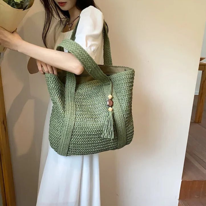 Elegant Ladies Straw Woven Handbag Women Holiday Beach Commute Casual Tote Top-Handle Bags Fashion Retro Shoulder Bags