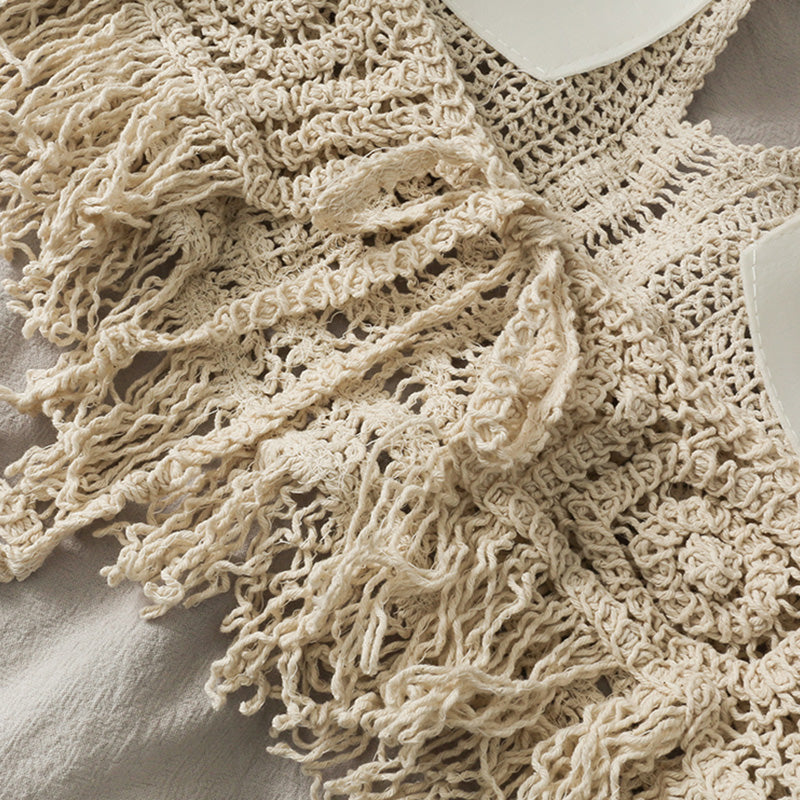 Sexy Boho Beach Holid Camisole Halter Crochet Knit Swimsuit Bra Backless Vest Hollow Tassel Tank Top Women's Crop Tops