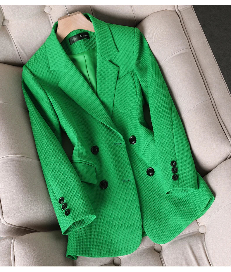 Formal Blazer Ladies Female Orange - Black - Green - Plaid Long Sleeve Single Breasted Work Wear Jacket Coat For Autumn Winter