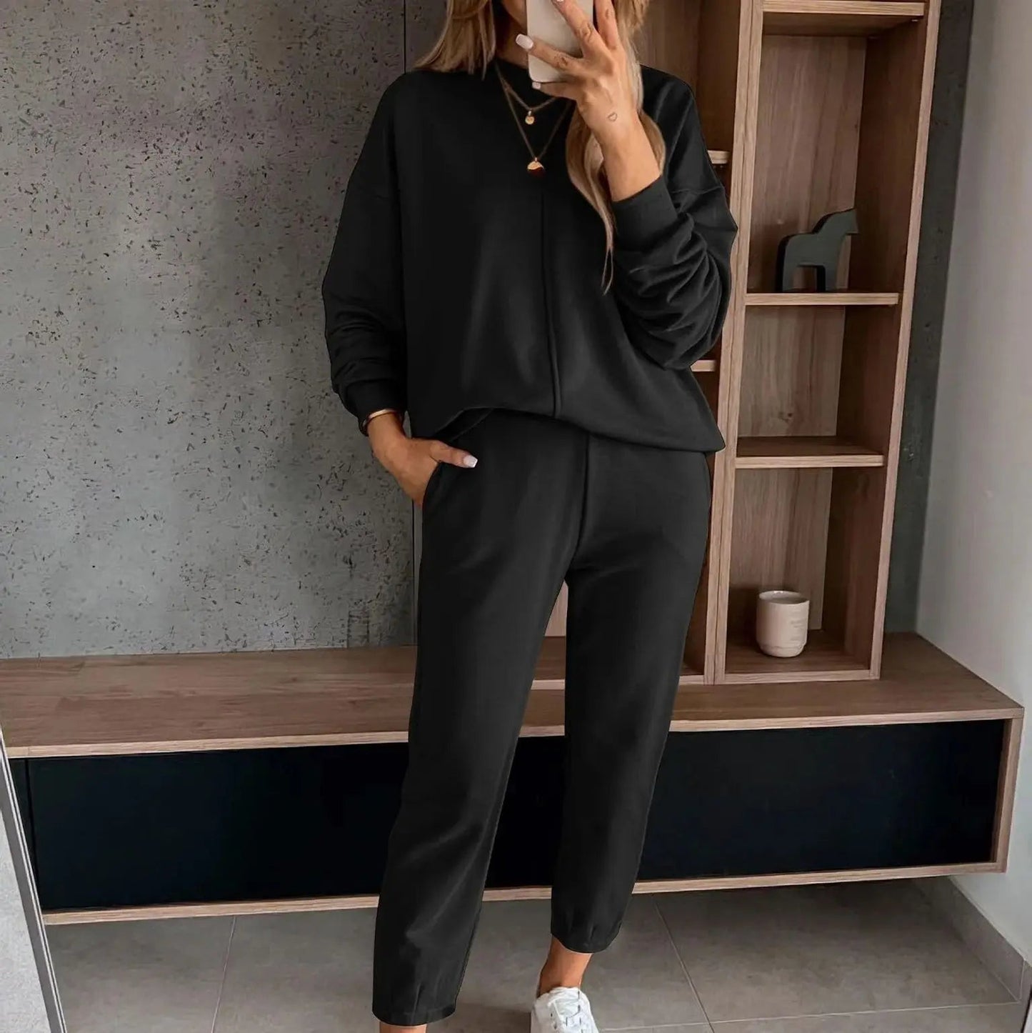 Mocha Color Casual T-shirt Pants Women's 2 Piece Set Fashion Simple Pocket Nine Point Pants Sports Suit Female 2025