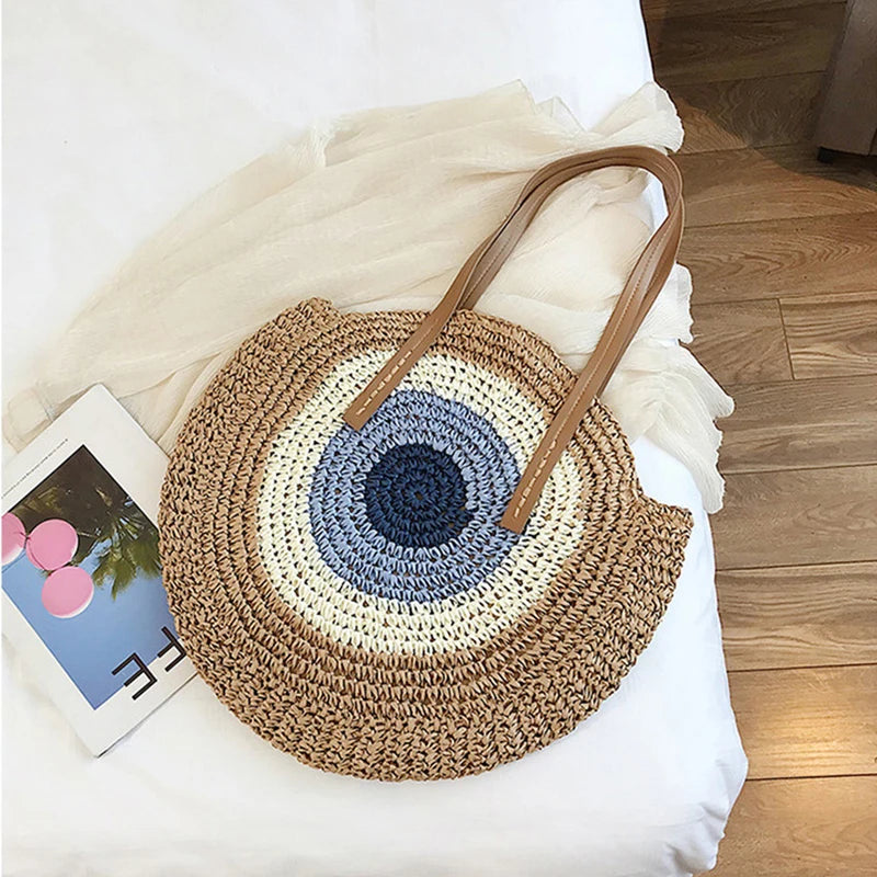 Round Straw Bag  for Summer - Beach Bag