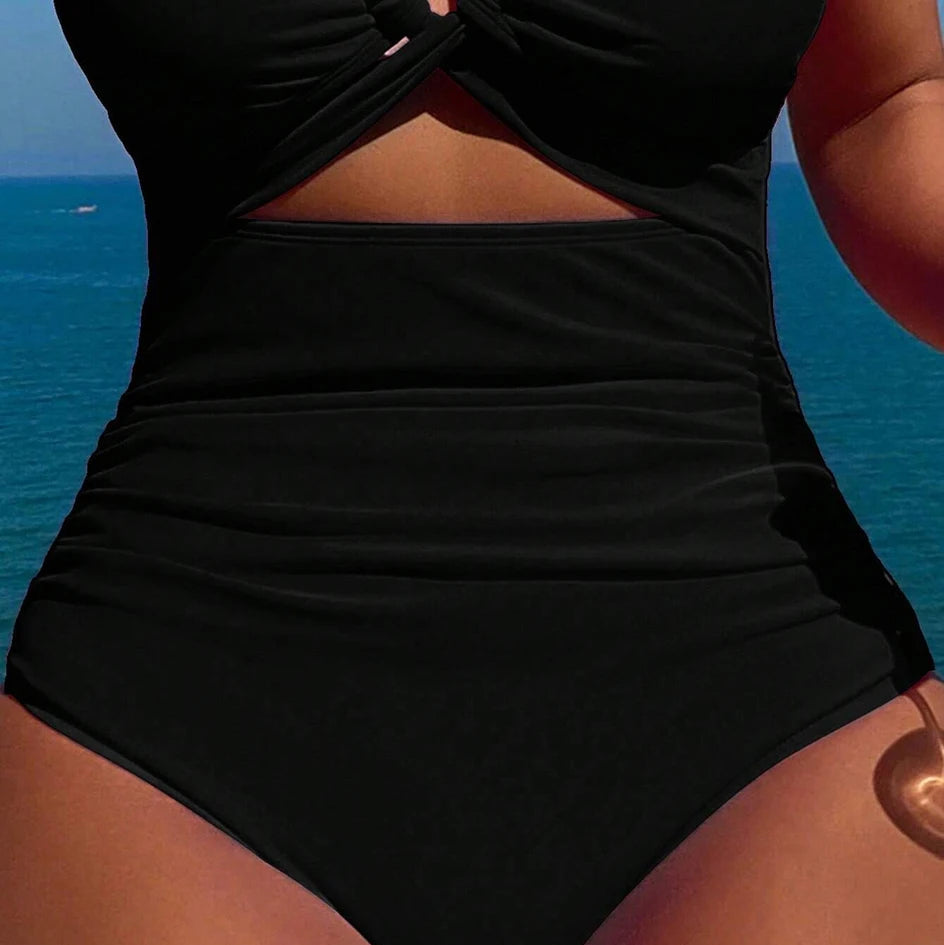 Drawstring One-piece Women Swimsuit Female High Waisted Bikini Bandeau Halter Bathing Suit Swimming for Monokini