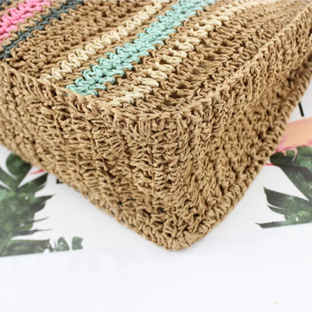 Colorful Straw Shoulder Bag - Portable Fashion Handbag for Beachy Vibes