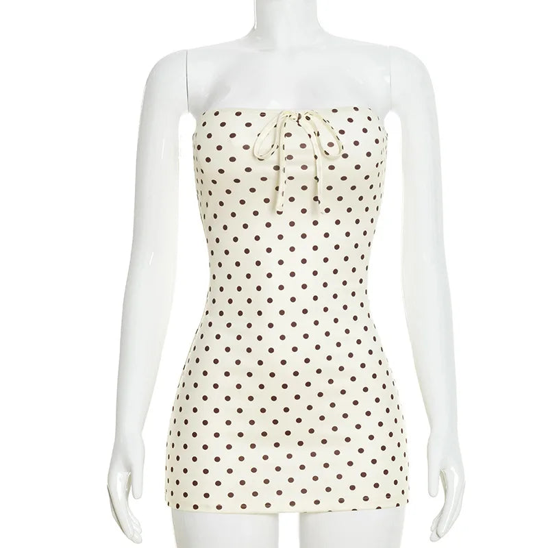 Casual Polka Strapless Wrap Dress Sexy Party Night Club Fashion Evening Dresses