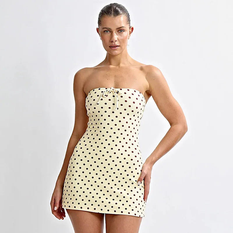 Casual Polka Strapless Wrap Dress Sexy Party Night Club Fashion Evening Dresses