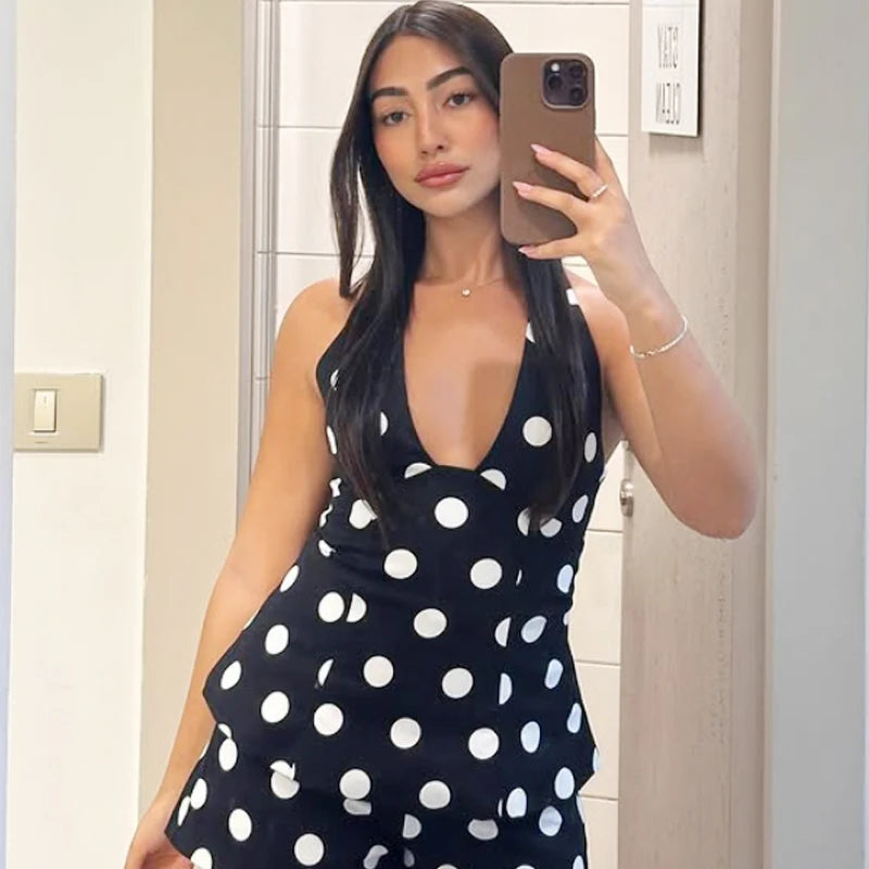 Butterfly Halter Top Sexy Tanks & Camis Bow Corset Polka Dot Tops For Woman Fashion Sleeveless Backless Tank Top