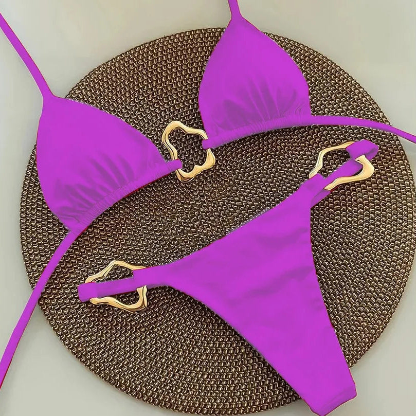 New Sexy Bikini Solid Color Lace-up Split Two-piece Swimsuit for Women