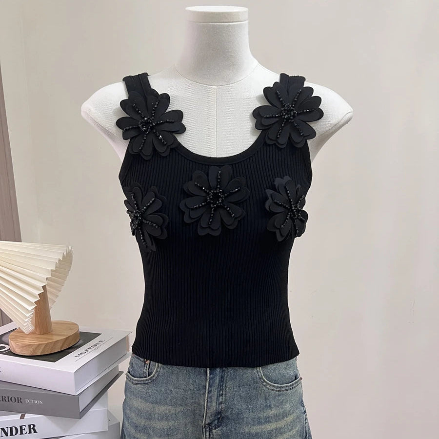 Three-dimensional Flower Sexy Women Camisole Sleeveless Tank Top