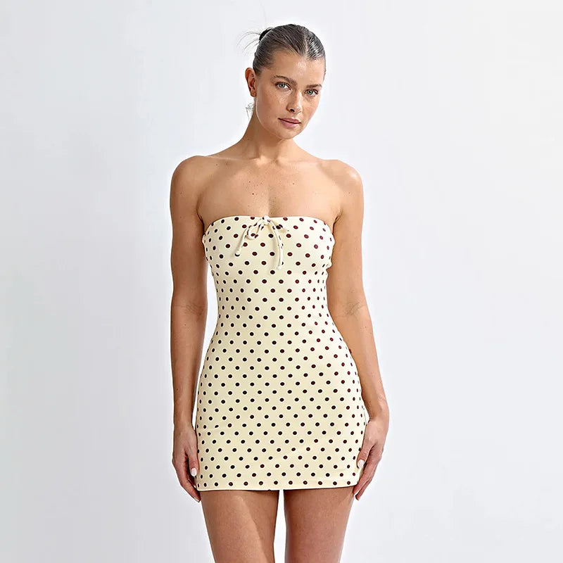 Casual Polka Strapless Wrap Dress Sexy Party Night Club Fashion Evening Dresses