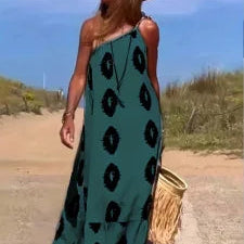 Women's Sleeveless Sloping Shoulder Dress Bohemian Printed Loose Dress Summer Sexy Party Dresses