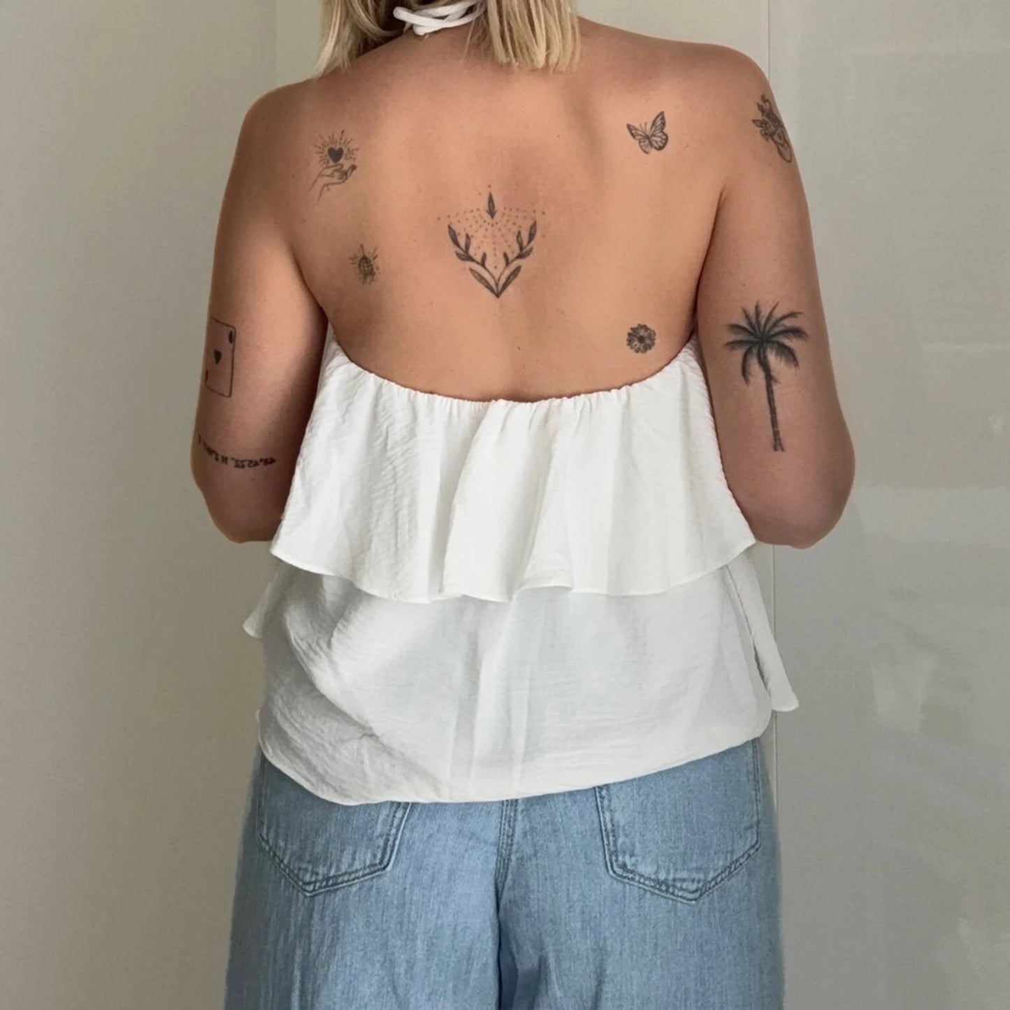 3D Flower Ruffles Vest Fashion Clubwear Tank Tops Tie Up Halter Vests Backless Blouses Sleeveless Tops