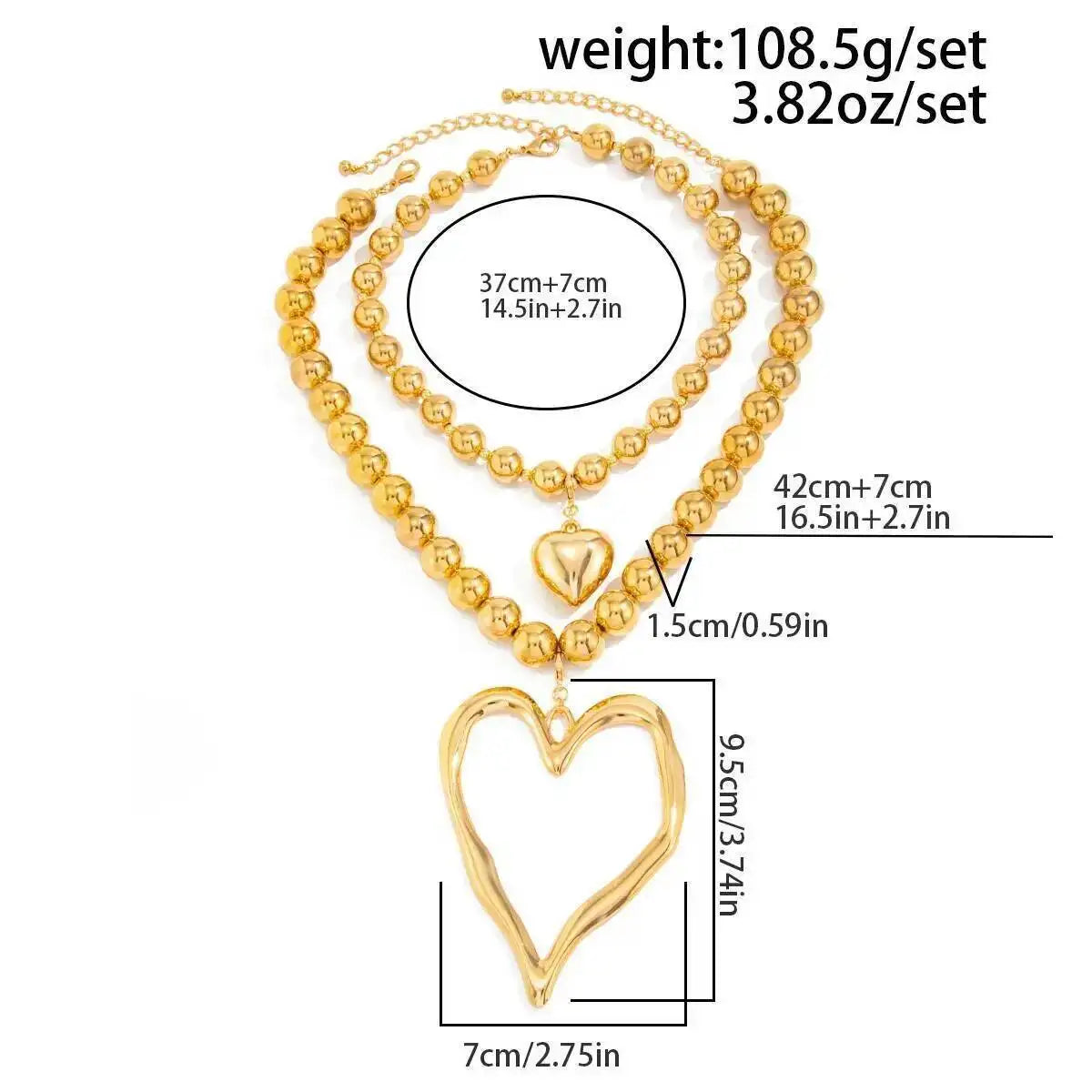 Exaggerated Vintage Large Heart Pendant Necklace Fashion