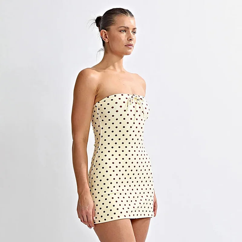 Casual Polka Strapless Wrap Dress Sexy Party Night Club Fashion Evening Dresses