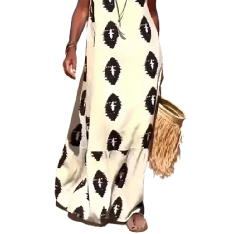 Women's Sleeveless Sloping Shoulder Dress Bohemian Printed Loose Dress Summer Sexy Party Dresses