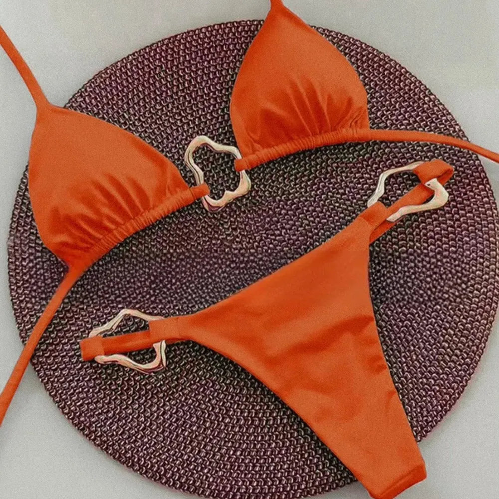 New Sexy Bikini Solid Color Lace-up Split Two-piece Swimsuit for Women