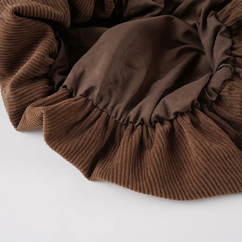 Autumn Brown Corduroy Culotte Shorts with Low-Waist & Suede Belt