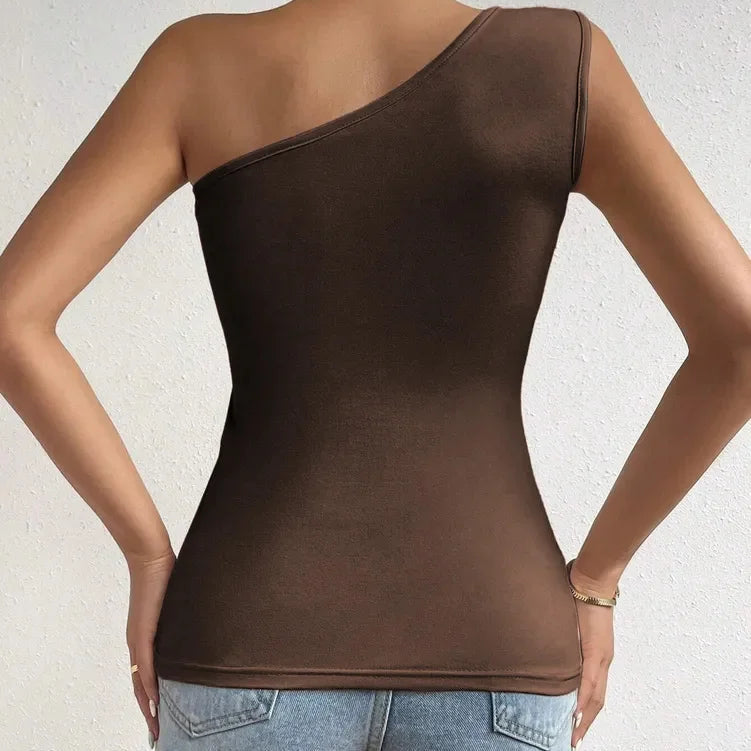 One Shoulder Pleated Tank Top Summer Solid Sleeveless Ruched T-shirt Streetwear Off the Shoulder Top