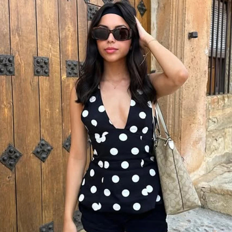 Butterfly Halter Top Sexy Tanks & Camis Bow Corset Polka Dot Tops For Woman Fashion Sleeveless Backless Tank Top